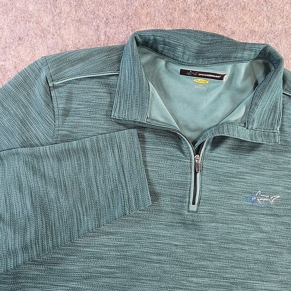 Greg Norman Men's Size Large Play Dry Heather Green 1/4 Zip Pullover Shark Warm